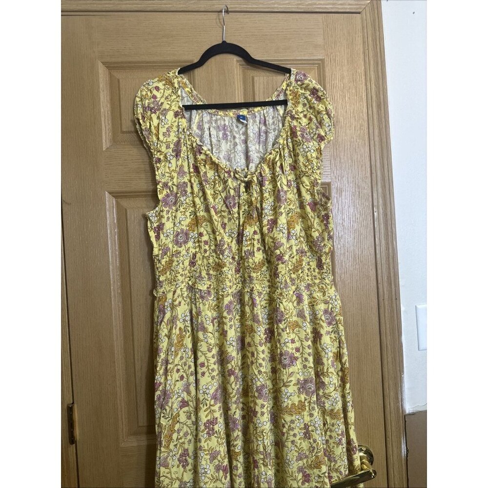 Old Navy Women’s Yellow Floral Boho Midi Dress Size 3X Smocked Waist Cottagecore - Picture 6 of 10